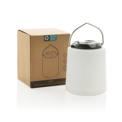 Limio tragbare wiederaufladbare Tischlampe aus RCS rec. ABS weiß bedrucken, Art.-Nr. P513.5003