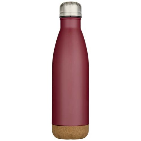 Cove 500 ml doppelwandige, vakuumisolierte Trinkflasche aus Edelstahl mit Korkdetails, rot bedrucken, Art.-Nr. 10089221