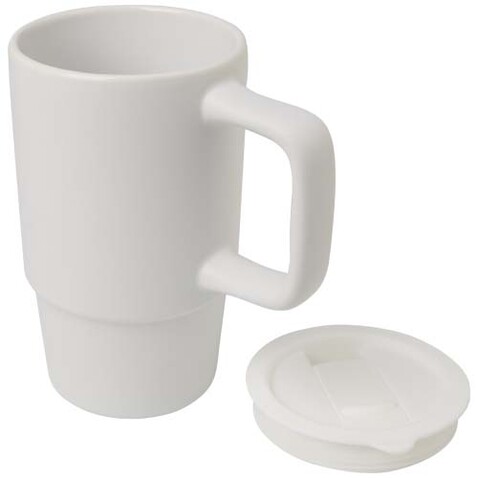 Carter 450 ml Keramiktasse mit Kunststoffdeckel, weiss bedrucken, Art.-Nr. 10089601