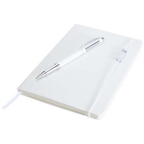 Legato Elegance A5 Hardcover Notizbuch mit Tintenroller Set, weiss, weiss bedrucken, Art.-Nr. 10625801