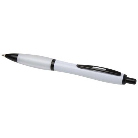 Nash Kugelschreiber aus recyceltem Kunststoff mit schwarzen Zierelementen (schwarze Mine), weiss bedrucken, Art.-Nr. 10629601