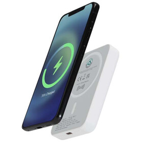 Acrab 15 W 5.000 mAh magnetische kabellose Powerbank mit 20 W PD aus recyceltem Kunststoff, weiss bedrucken, Art.-Nr. 12444101