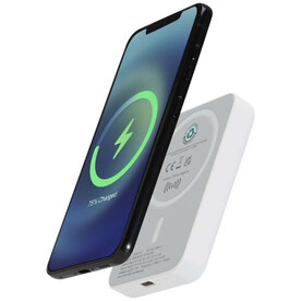 Acrab 15 W 5.000 mAh magnetische kabellose Powerbank mit 20 W PD aus recyceltem Kunststoff, weiss bedrucken, Art.-Nr. 12444101