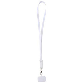 Franz 5 in 1 Lanyard Kabel aus recyceltem Kunststoff für Smartphones mit integrierter Datensynchronisierung und 65 W Schnellladefunktion, weiss bedrucken, Art.-Nr. 12444701