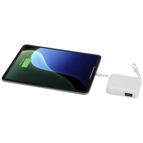 Acrux 35 W 10.000 mAh Tablet Powerbank mit integriertem Typ-C-Kabel aus recyceltem Kunststoff, weiss bedrucken, Art.-Nr. 12445001