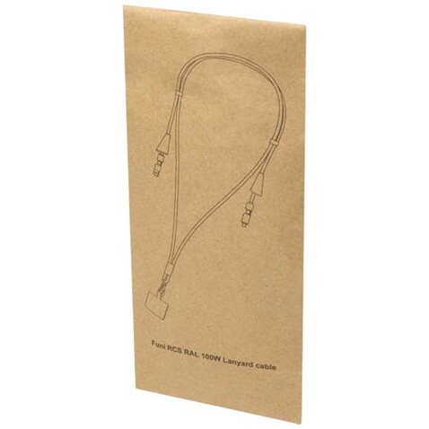 Funi 5 in 1 Lanyard Kabel aus recyceltem Kunststoff für Smartphones mit integrierter Datensynchronisierung und 100 W Schnellladefunktion, schwarz bedrucken, Art.-Nr. 12445390