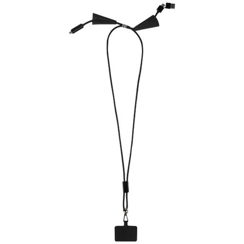 Funi 5 in 1 Lanyard Kabel aus recyceltem Kunststoff für Smartphones mit integrierter Datensynchronisierung und 100 W Schnellladefunktion, schwarz bedrucken, Art.-Nr. 12445390
