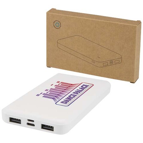 Intan 10 W 10.000 mAh Powerbank aus recyceltem Kunststoff, weiss bedrucken, Art.-Nr. 12445801