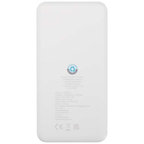 Intan 10 W 10.000 mAh Powerbank aus recyceltem Kunststoff, weiss bedrucken, Art.-Nr. 12445801