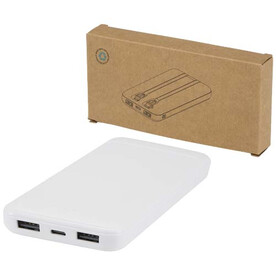 Adhil 10 W 10.000 mAh Powerbank aus recyceltem Kunststoff mit 2 integrierten Kabeln, weiss bedrucken, Art.-Nr. 12445901