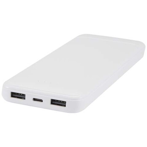 Adhil 10 W 10.000 mAh Powerbank aus recyceltem Kunststoff mit 2 integrierten Kabeln, weiss bedrucken, Art.-Nr. 12445901