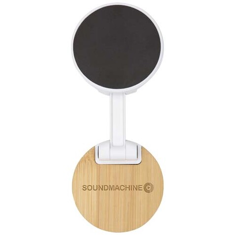 Alcor Klappbare magnetische Smartphonehalterung aus recyceltem Kunststoff mit Bambusdetails, weiss bedrucken, Art.-Nr. 12446301