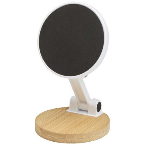 Alcor Klappbare magnetische Smartphonehalterung aus recyceltem Kunststoff mit Bambusdetails, weiss bedrucken, Art.-Nr. 12446301