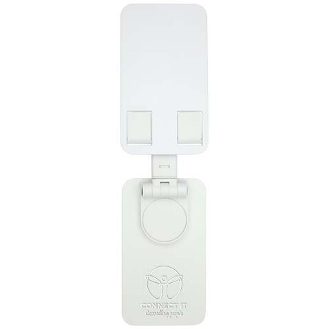 Alhena Klappbare Smartphonehalterung aus recyceltem Kunststoff mit Metallständer für den Schreibtisch, weiss bedrucken, Art.-Nr. 12446701