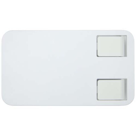 Alhena Klappbare Smartphonehalterung aus recyceltem Kunststoff mit Metallständer für den Schreibtisch, weiss bedrucken, Art.-Nr. 12446701