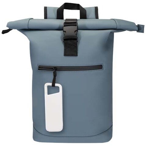 Alkes 12 W 5.000 mAh wasserfeste Powerbank aus recyceltem Kunststoff mit Karabinerhaken, weiss bedrucken, Art.-Nr. 12447001