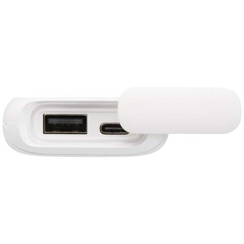 Alkes 12 W 5.000 mAh wasserfeste Powerbank aus recyceltem Kunststoff mit Karabinerhaken, weiss bedrucken, Art.-Nr. 12447001