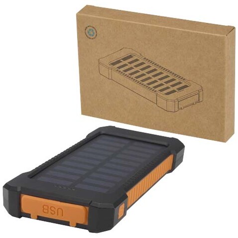 Altair 10 W 5000 mAh robuste Solar Powerbank aus recyceltem Kunststoff mit integrierter Taschenlampe, schwarz bedrucken, Art.-Nr. 12447190