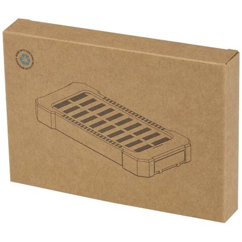 Altair 10 W 5000 mAh robuste Solar Powerbank aus recyceltem Kunststoff mit integrierter Taschenlampe, schwarz bedrucken, Art.-Nr. 12447190