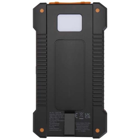 Altair 10 W 5000 mAh robuste Solar Powerbank aus recyceltem Kunststoff mit integrierter Taschenlampe, schwarz bedrucken, Art.-Nr. 12447190