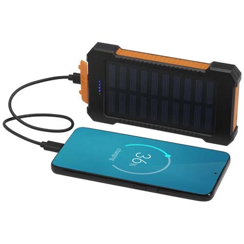 Altair 10 W 5000 mAh robuste Solar Powerbank aus recyceltem Kunststoff mit integrierter Taschenlampe, schwarz bedrucken, Art.-Nr. 12447190