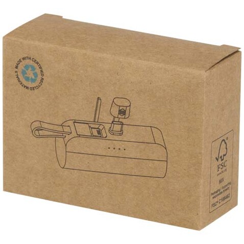 Alnair 10 W 5000 mAh Typ C Powerbank aus recyceltem Kunststoff mit integriertem Klappständer und 2 in 1 Kabel, weiss bedrucken, Art.-Nr. 12447201