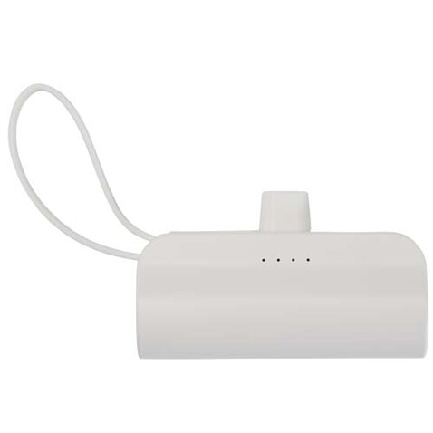 Alnair 10 W 5000 mAh Typ C Powerbank aus recyceltem Kunststoff mit integriertem Klappständer und 2 in 1 Kabel, weiss bedrucken, Art.-Nr. 12447201