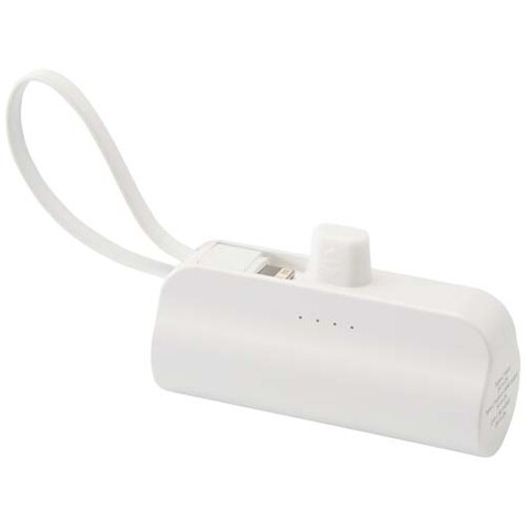 Alnair 10 W 5000 mAh Typ C Powerbank aus recyceltem Kunststoff mit integriertem Klappständer und 2 in 1 Kabel, weiss bedrucken, Art.-Nr. 12447201