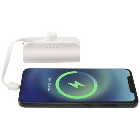 Alnair 10 W 5000 mAh Typ C Powerbank aus recyceltem Kunststoff mit integriertem Klappständer und 2 in 1 Kabel, weiss bedrucken, Art.-Nr. 12447201