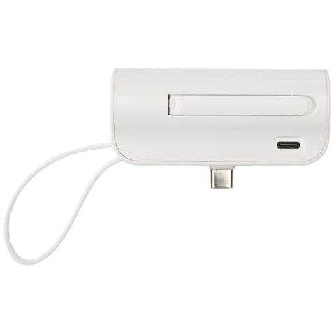 Alnair 10 W 5000 mAh Typ C Powerbank aus recyceltem Kunststoff mit integriertem Klappständer und 2 in 1 Kabel, weiss bedrucken, Art.-Nr. 12447201