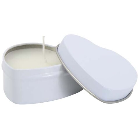Blissful Herzförmige Zinnkerze mit Vanille Duft, weiss bedrucken, Art.-Nr. 12635301