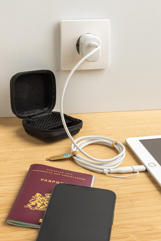 Boost 2-tlg. 20W Type-C Ladeset aus RCS recyceltem PET schwarz bedrucken, Art.-Nr. P301.2501