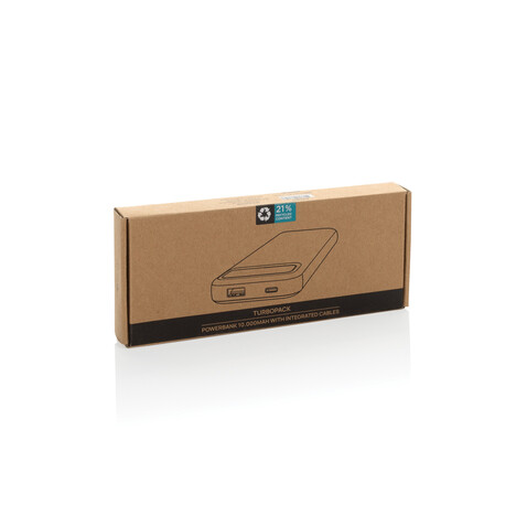 Turbopack 10000mAh Powerbank mit integr. Kabeln aus RCS rABS schwarz bedrucken, Art.-Nr. P322.5801