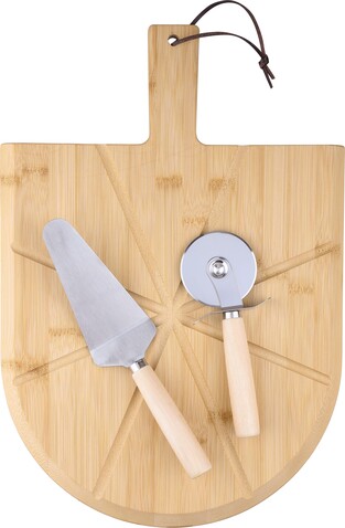Pizzabrett Vale | Bambus | Mit Schneider und Spatula – Braun bedrucken, Art.-Nr. 011999999_1267535