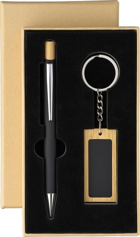 Bambus-Schreibset Zaid – Schwarz bedrucken, Art.-Nr. 001999999_1274012