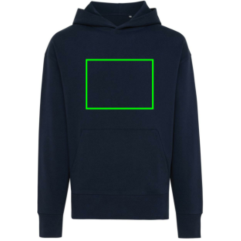 IQONIQ Yoho Relax-Hoodie aus recycelter Baumwolle navy blau bedrucken, Art.-Nr. T9402.002.XXS