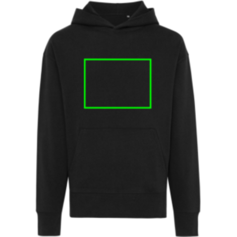 IQONIQ Yoho Relax-Hoodie aus recycelter Baumwolle schwarz bedrucken, Art.-Nr. T9402.001.XL