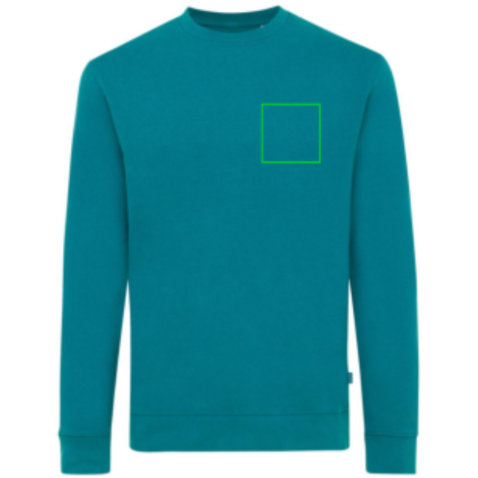 IQONIQ Zion Rundhals-Sweater aus recycelter Baumwolle verdigris bedrucken, Art.-Nr. T9300.009.XXS