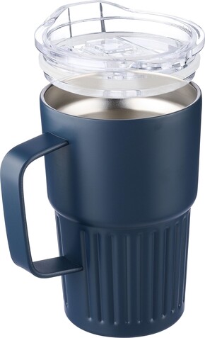 Recycelter Edelstahl-Reisebecher mit doppelter Wand (450 ml) von Calo – beige bedrucken, Art.-Nr. 357999999_1267377