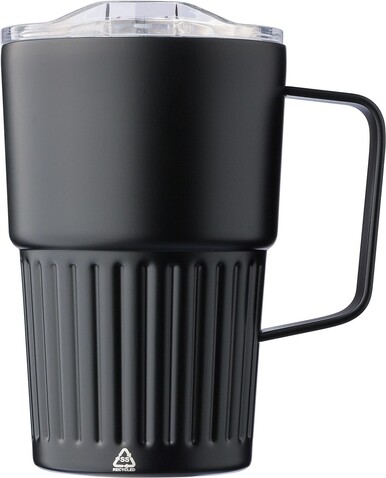 Recycelter Edelstahl-Reisebecher mit doppelter Wand (450 ml) von Calo – Schwarz bedrucken, Art.-Nr. 001999999_1267377