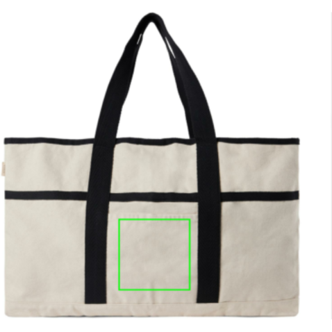 VINGA Volonne AWARE™ Strandtasche aus recyceltem Canvas off white, schwarz bedrucken, Art.-Nr. V762033
