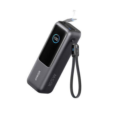 Anker Powerbank 25.000mAh-165W, mit integr. einziehb. Kabel grau, schwarz bedrucken, Art.-Nr. RBA1695H11 Anker Powerbank 25.000mAh-165W, mit integr. einziehb. Kabel grau, schwarz bedrucken, Art.-Nr. RBA1695H11