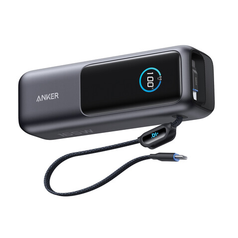 Anker Powerbank 25.000mAh-165W, mit integr. einziehb. Kabel grau, schwarz bedrucken, Art.-Nr. RBA1695H11 Anker Powerbank 25.000mAh-165W, mit integr. einziehb. Kabel grau, schwarz bedrucken, Art.-Nr. RBA1695H11