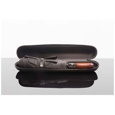 SCX.design R03 Vollautomatik Kompaktregenschirm mit Holzgriff, schwarz bedrucken, Art.-Nr. 1PX22290