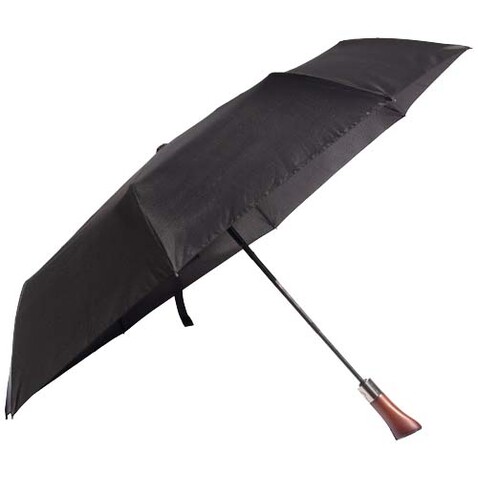 SCX.design R03 Vollautomatik Kompaktregenschirm mit Holzgriff, schwarz bedrucken, Art.-Nr. 1PX22290