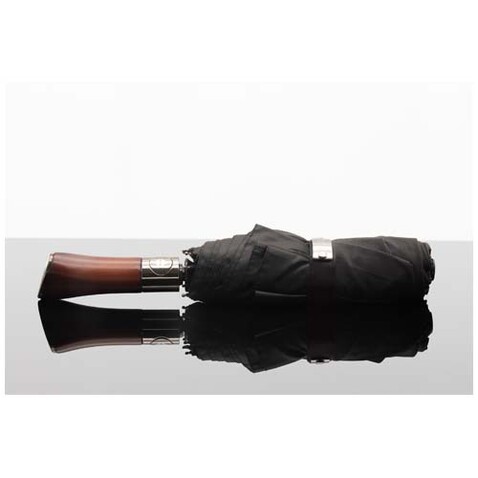 SCX.design R03 Vollautomatik Kompaktregenschirm mit Holzgriff, schwarz bedrucken, Art.-Nr. 1PX22290