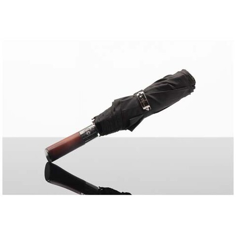 SCX.design R03 Vollautomatik Kompaktregenschirm mit Holzgriff, schwarz bedrucken, Art.-Nr. 1PX22290