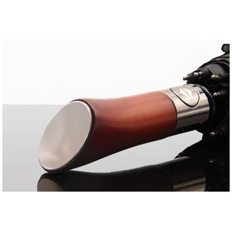 SCX.design R03 Vollautomatik Kompaktregenschirm mit Holzgriff, schwarz bedrucken, Art.-Nr. 1PX22290