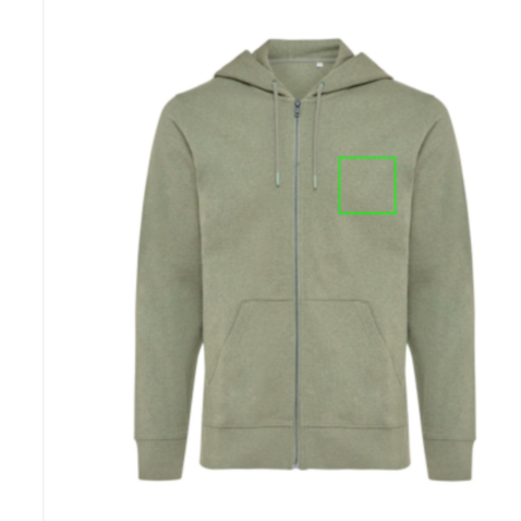 IQONIQ Abisko Zip-Kapuzenpullover aus recycelter Baumwolle heather green bedrucken, Art.-Nr. T9600.015.XL