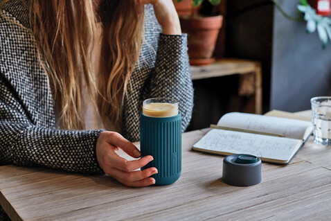 Black+Blum Glas-Reisebecher 340ml turkis bedrucken, Art.-Nr. P439.1633